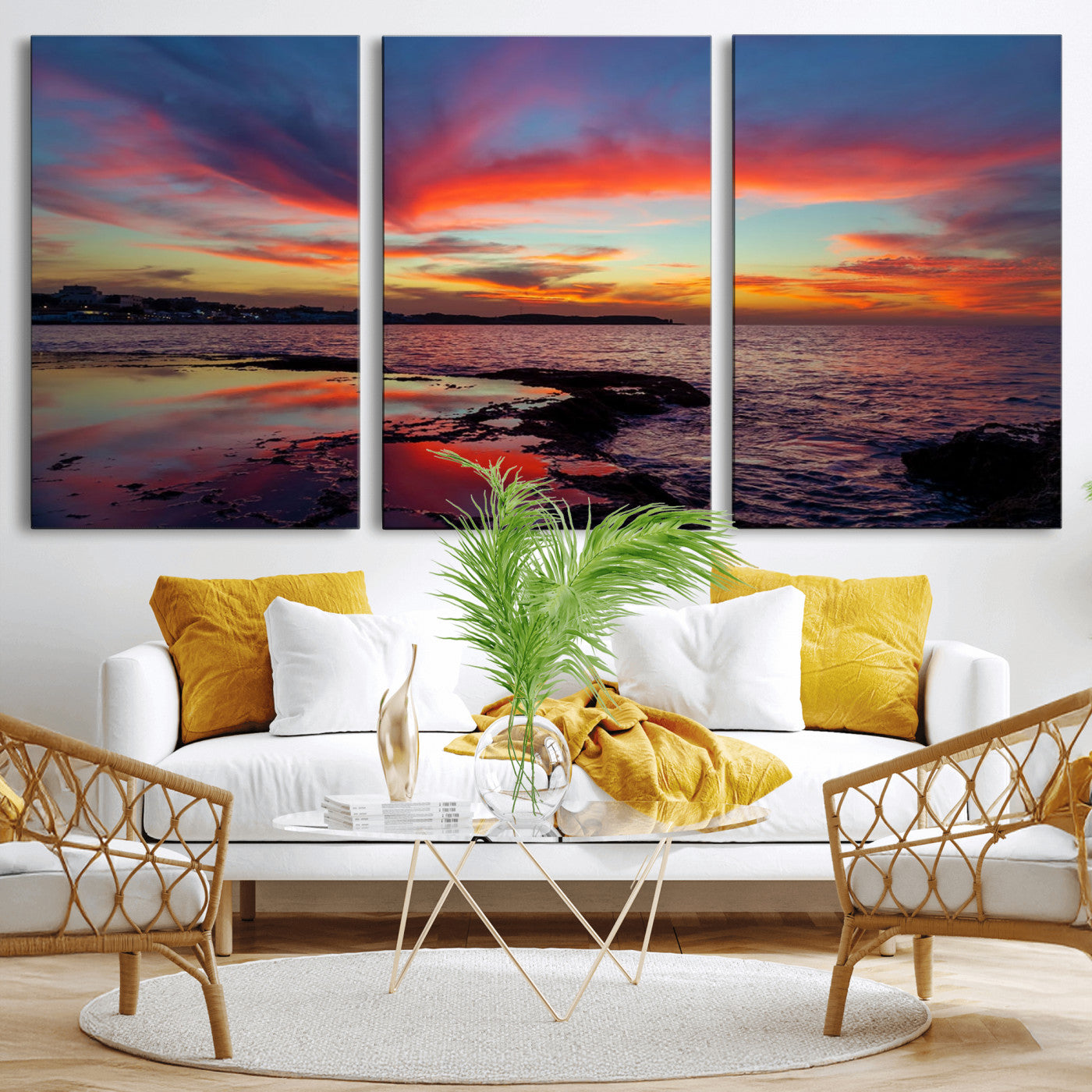 MGV-CV-60X30-3P - Glorious Sunset on The Beach Wall Art Canvas Print