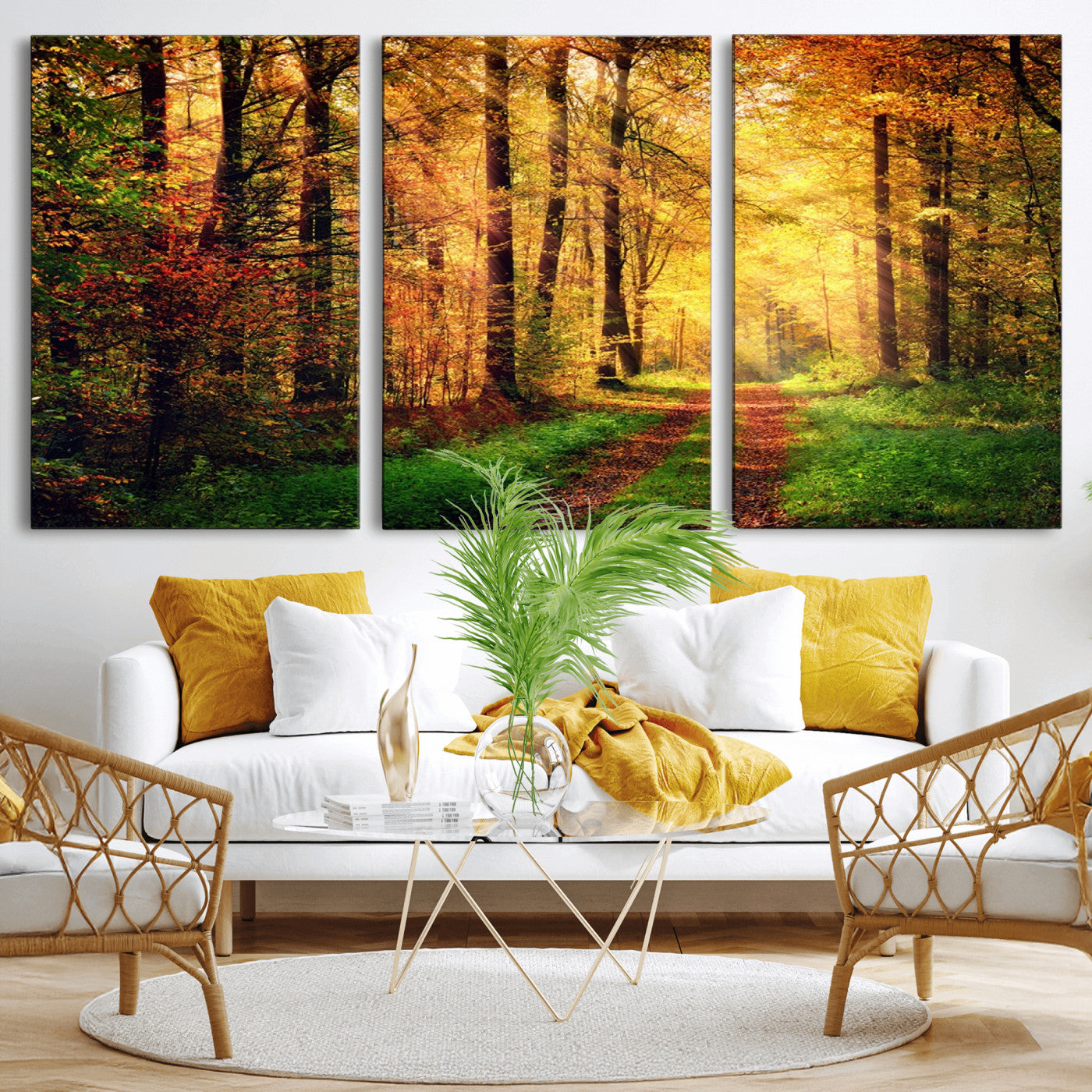 MGV-CV-60X30-3P - Forest Fall Wall Art Print - Sunlight Through Trees Wall Art Canvas Print
