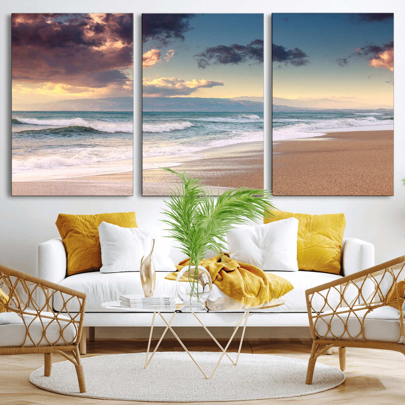 MGV-CV-60X30-3P - Cloudy Weather Beach Sunset Canvas Print | Sunrise Wall Art Canvas Print