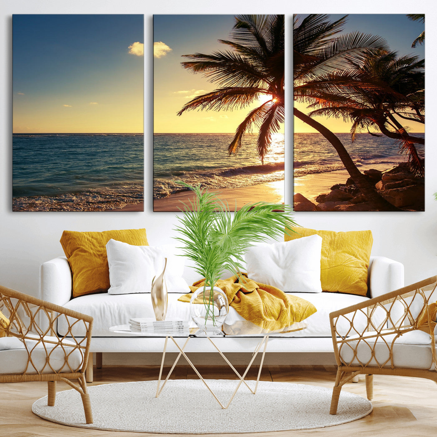 MGV-CV-60X30-3P - Sunset Palm Trees Wall Art Canvas Print