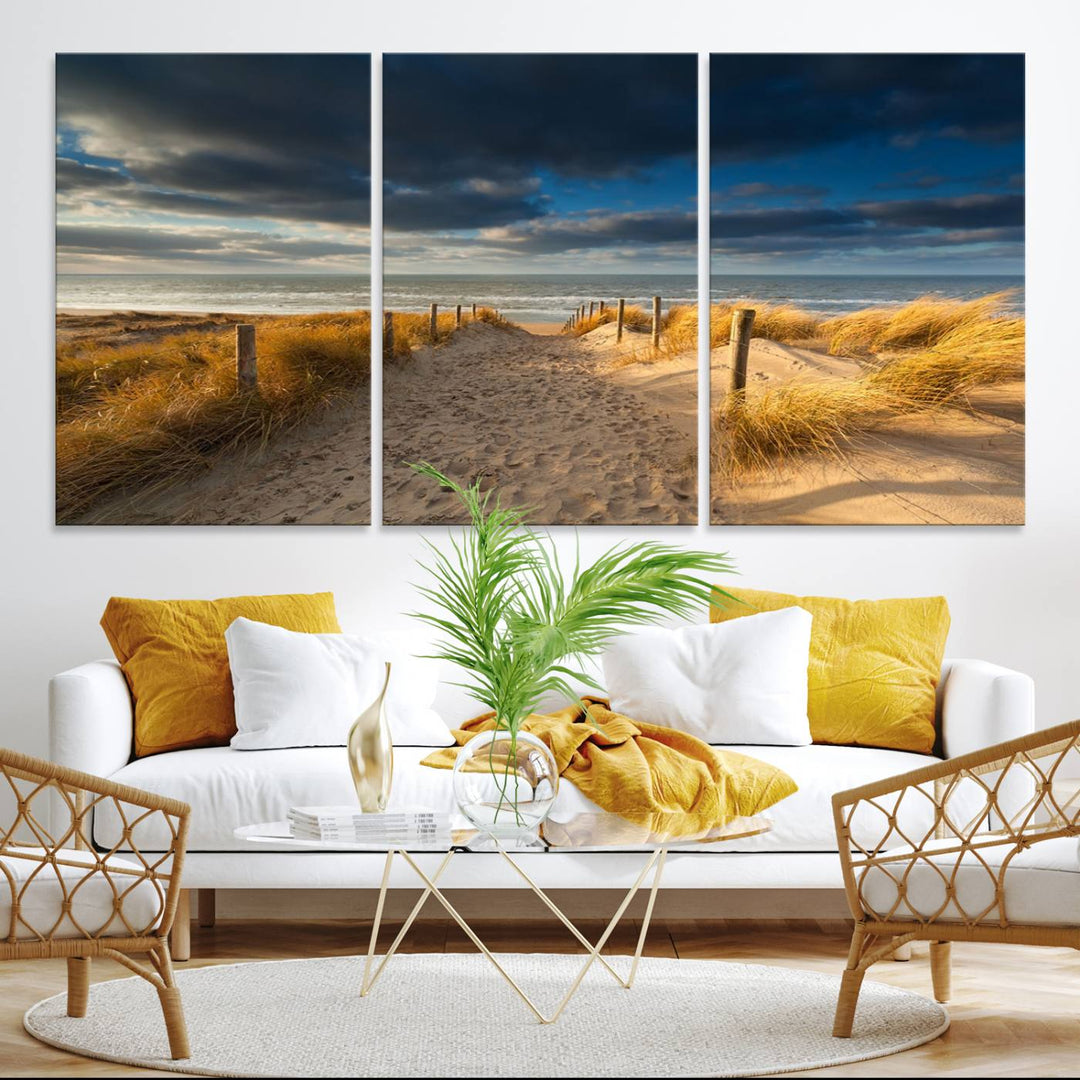 Museum-quality Ocean Beach Dark Clouds canvas print.