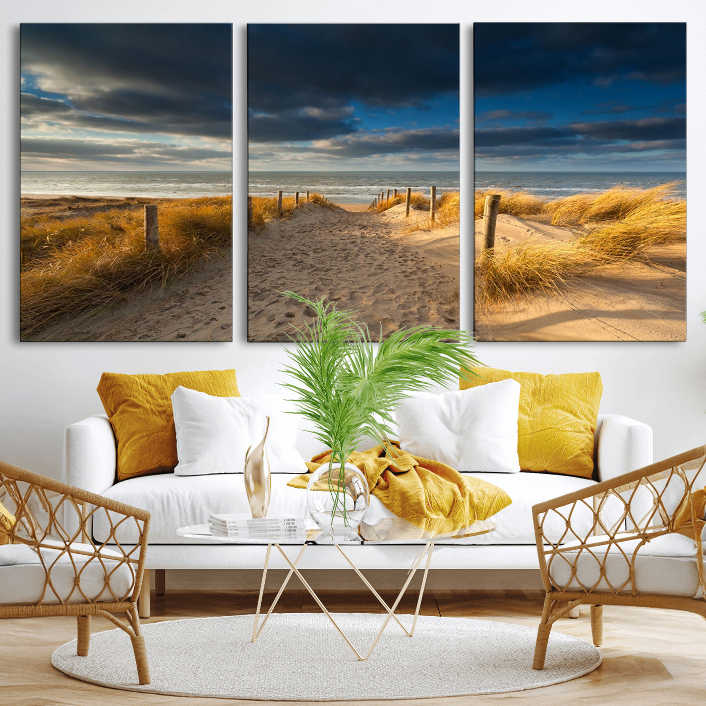 MGV-CV-60X30-3P - Ocean Beach Dark Clouds Wall Art Canvas Print