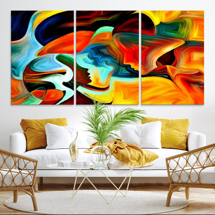 The kitchen wall features the Human Love Figures Abstract Wall Art Canvas Print.