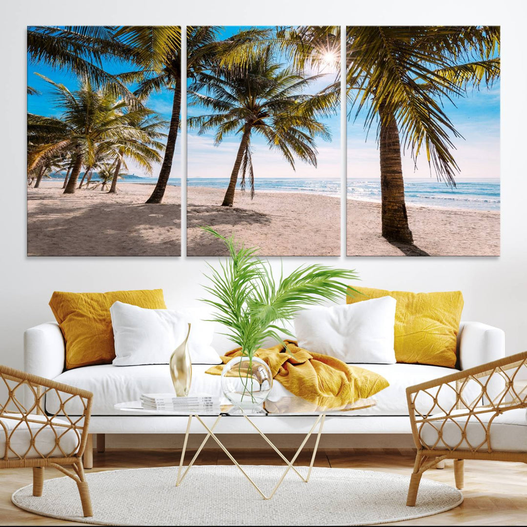 The Palm Beach Tropical Island Canvas Print is perfect wall art for a sunny beach vibe.