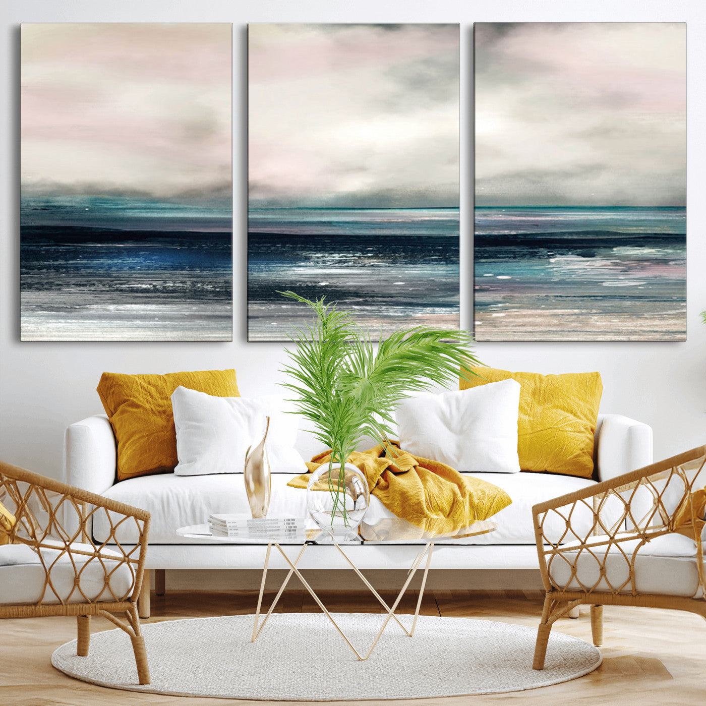 MGV-CV-60X30-3P - Abstract Ocean Wall Art Print – Modern Seascape Canvas Print – Minimalist Coastal Artwork