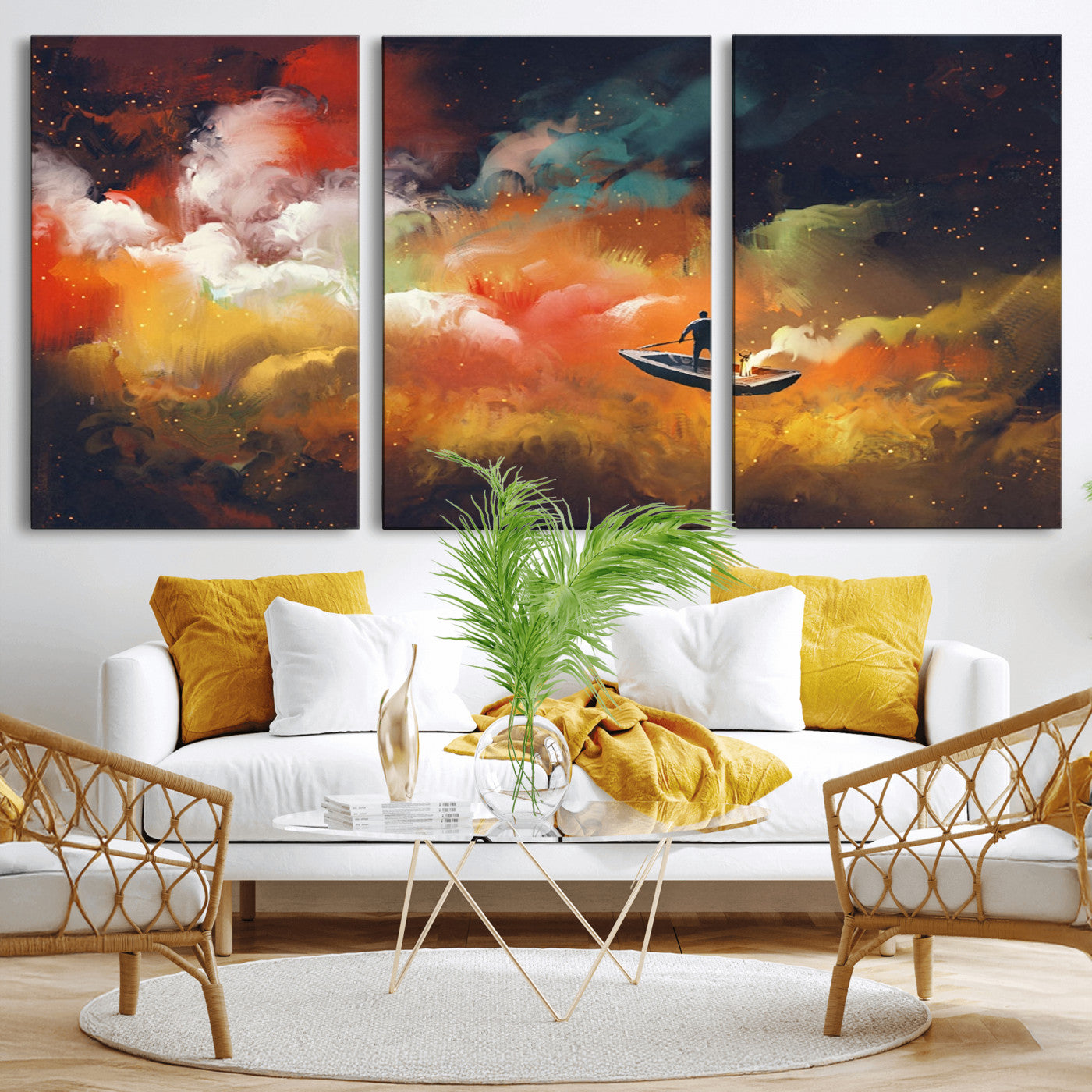 MGV-CV-60X30-3P - Surreal Space Adventure Canvas Wall Art – Dreamlike Abstract Galaxy Print – Framed and Ready to Hang for Living Room or Bedroom Decor