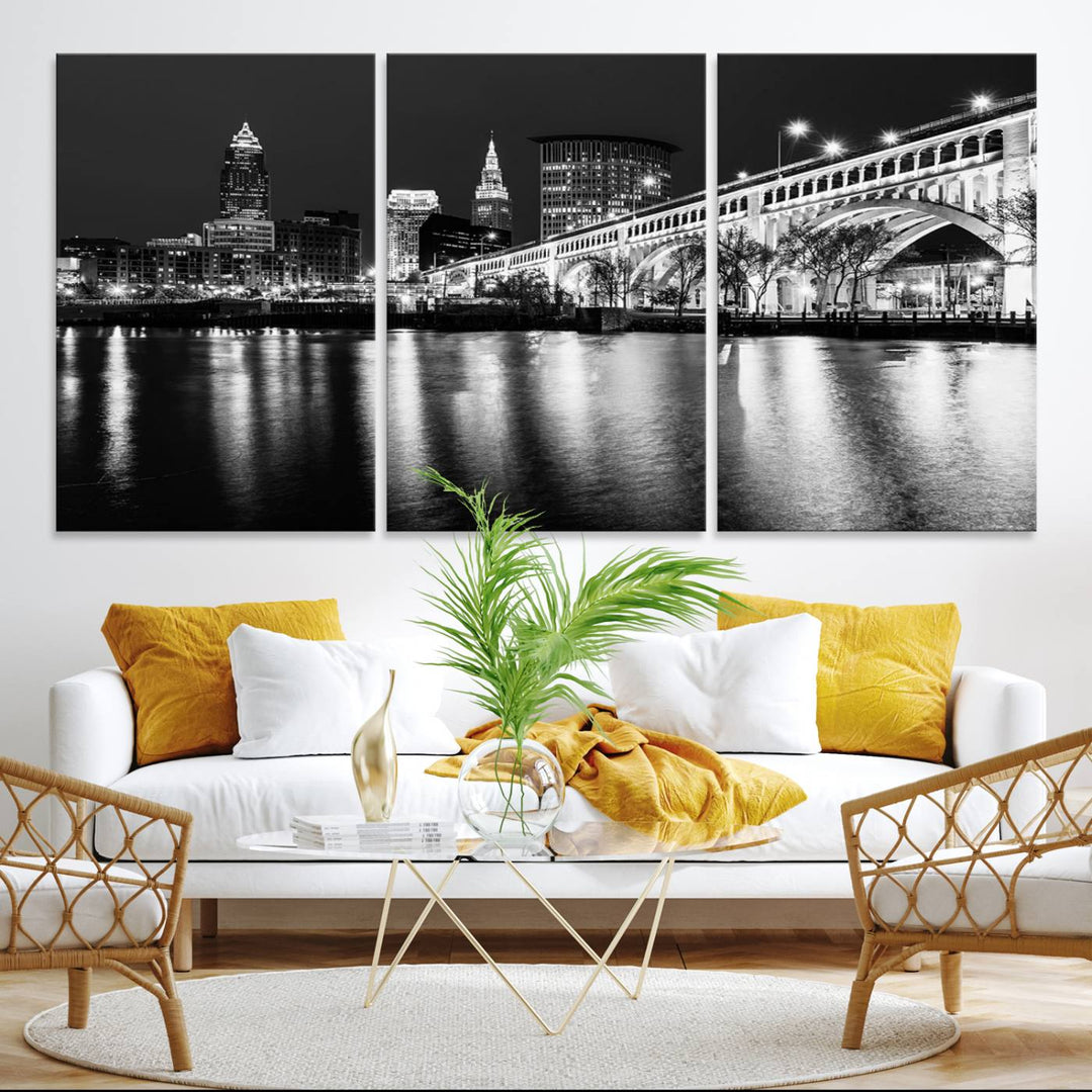 The Cleveland Night Skyline Canvas Print hangs prominently.