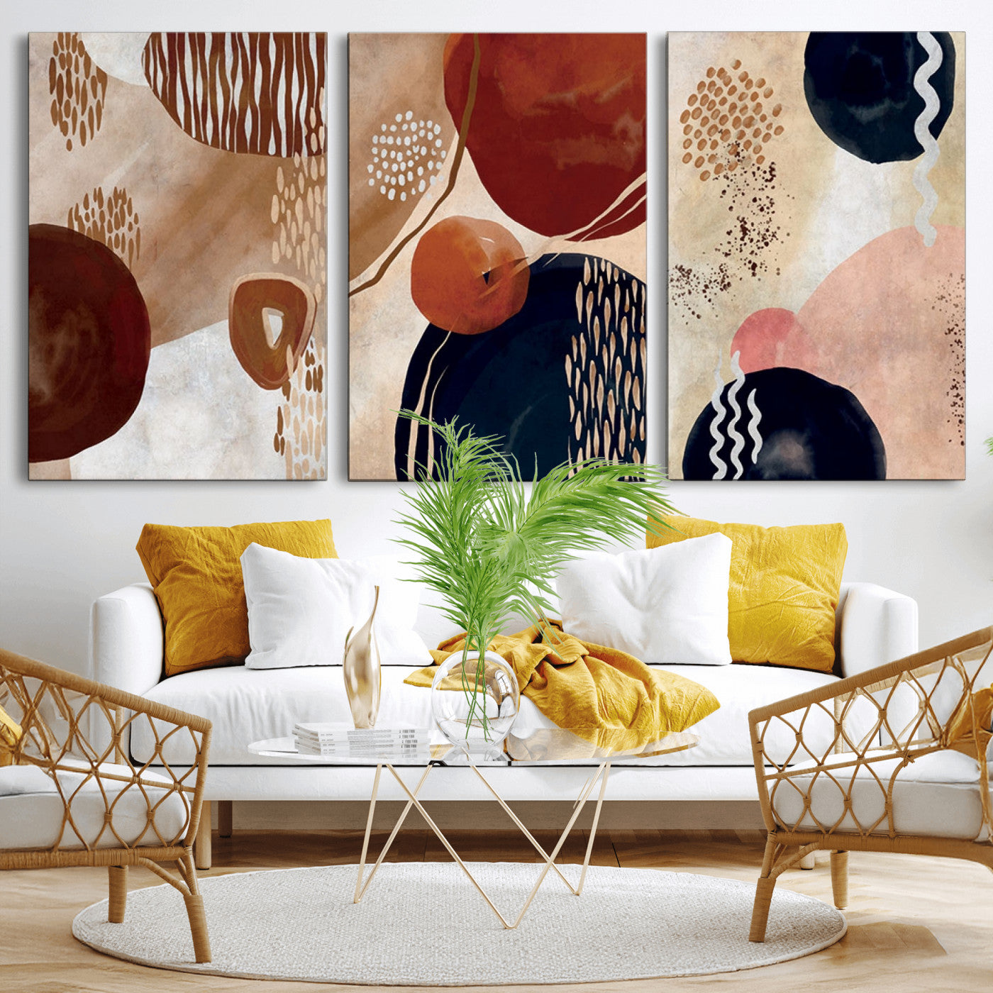 MGV-CV-60X30-3P - Boho Wall Art Canvas Print Set Mid-Century Prints Bohemian Wall Artwork Prints Boho Neutral