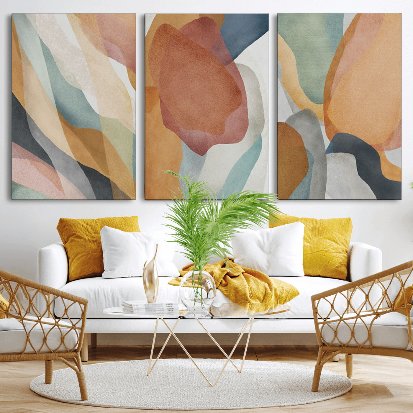 MGV-CV-60X30-3P - Boho Wall Art Canvas Print Set, Watercolor Boho Wall Art Canvas