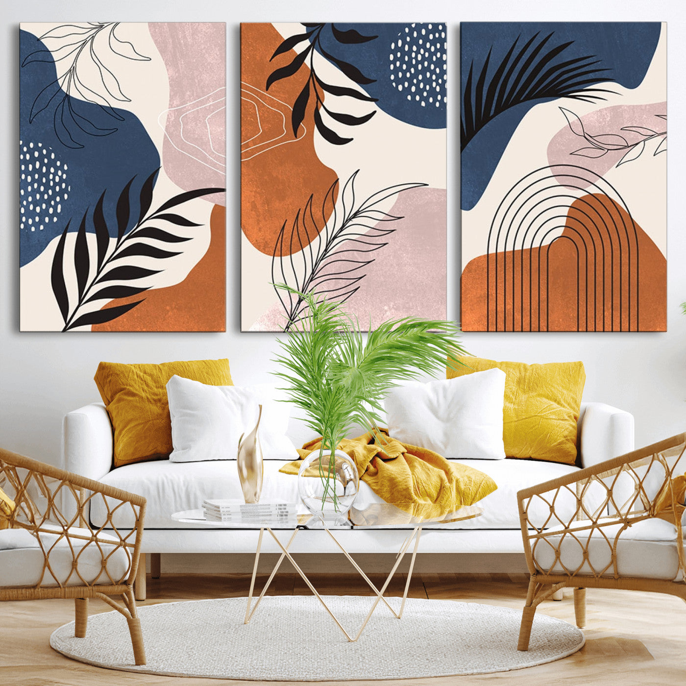 MGV-CV-60X30-3P - Boho Wall Art Canvas Print Set Mid-Century Prints Bohemian Wall Artwork Prints Boho Neutral,