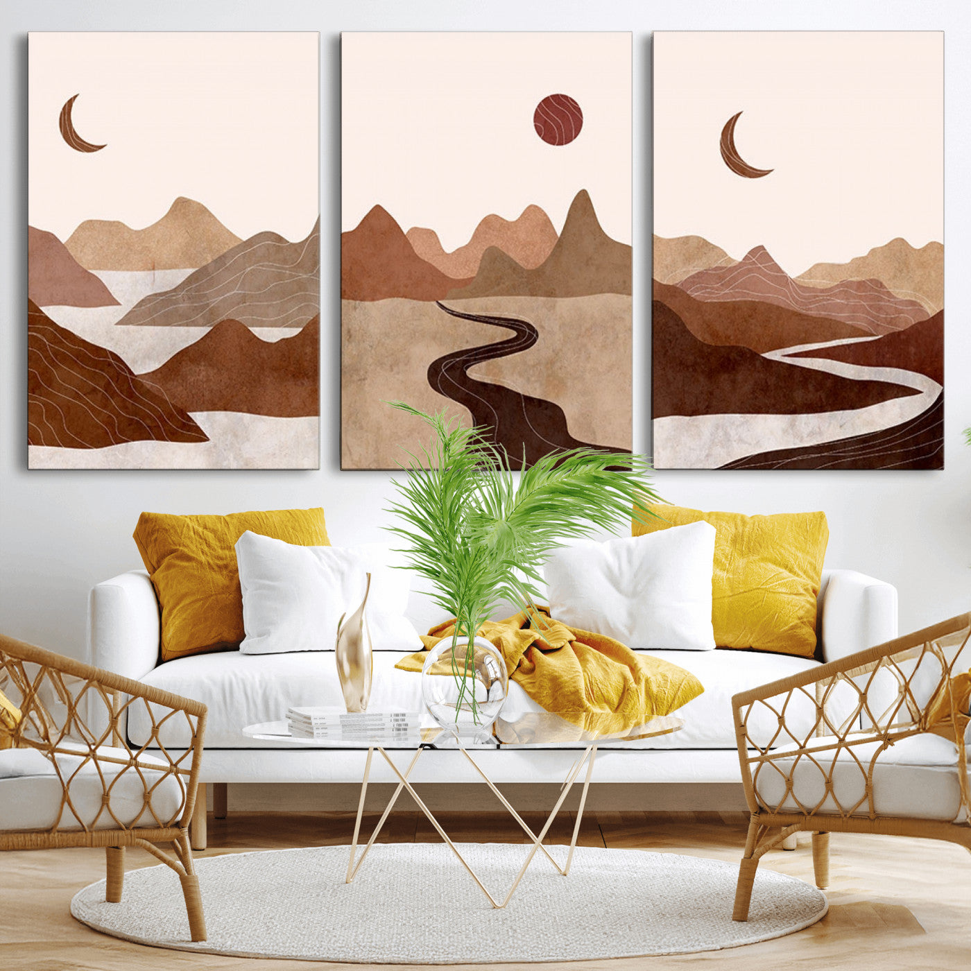 MGV-CV-60X30-3P - Boho Wall Art Canvas Print Set Mid-Century Prints Bohemian Wall Artwork Prints Boho Neutral