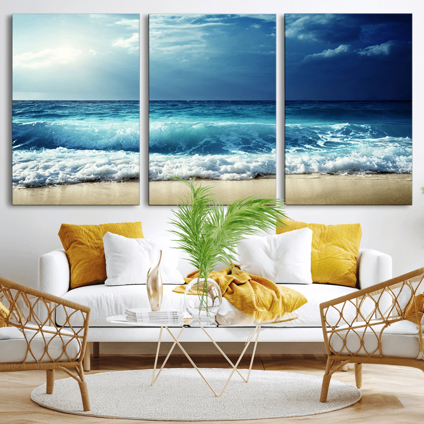 MGV-CV-60X30-3P - Majestic Ocean Wave Wall Art Canvas | 3 Panel Large Seascape Print for Living Room, Bedroom, Office Decor, Ready to Hang