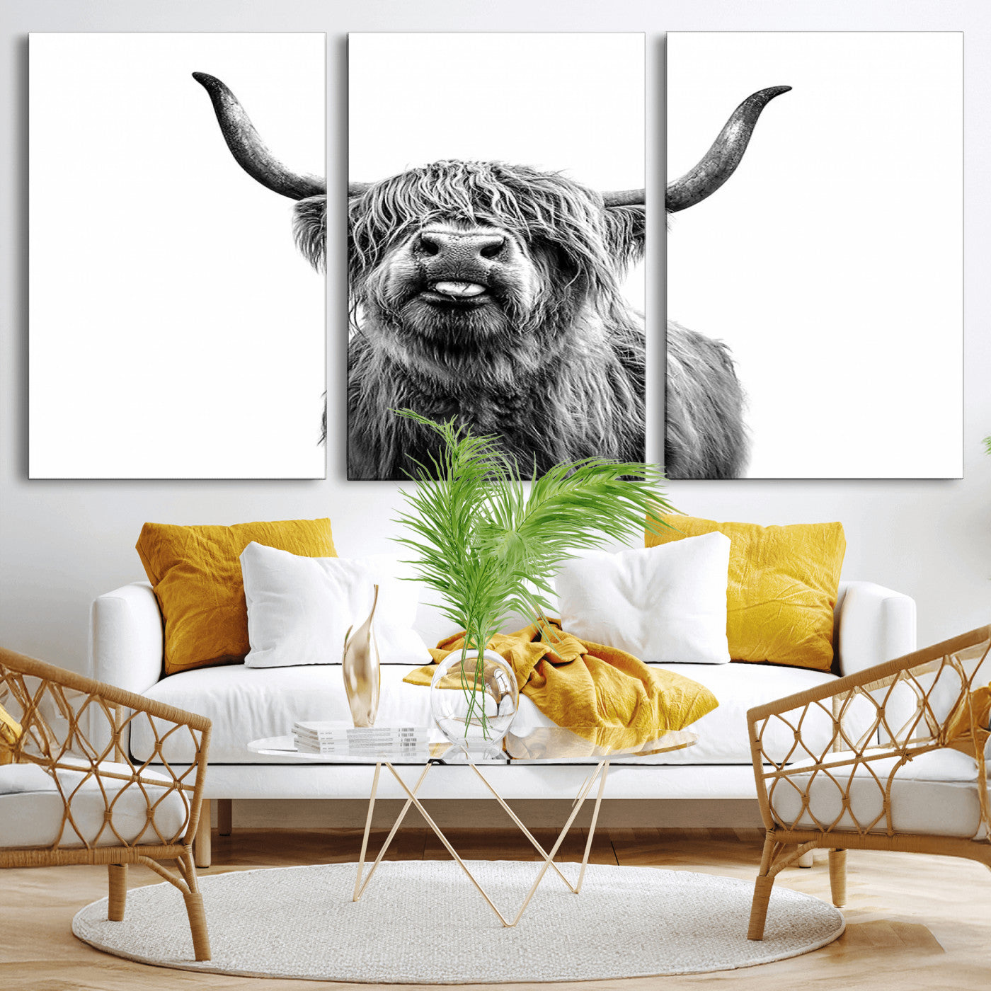 MGV-CV-60X30-3P - Fanny Scottish Highland Cow Cattle Art Print Farmhouse Wall Art Canvas Print
