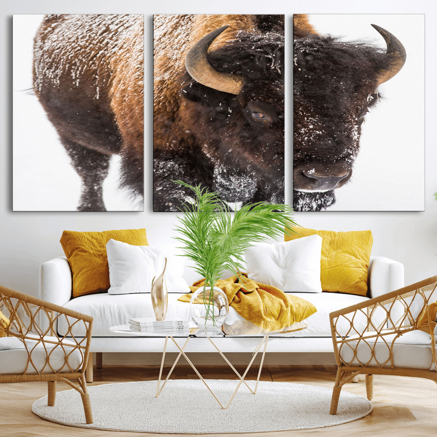 MGV-CV-60X30-3P - Bison Wall Art Canvas Print For Farmhouse, Wild Animal Wall Art