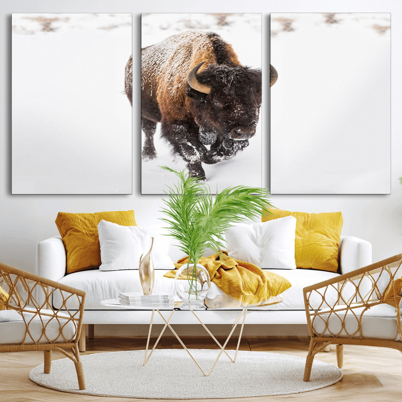 MGV-CV-60X30-3P - Bison Winter Wall Art Canvas Print For Farmhouse Decor
