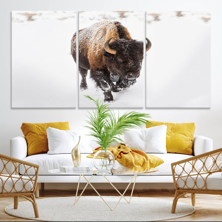 Bison Winter Wall Art Canvas Print for farmhouse decor.