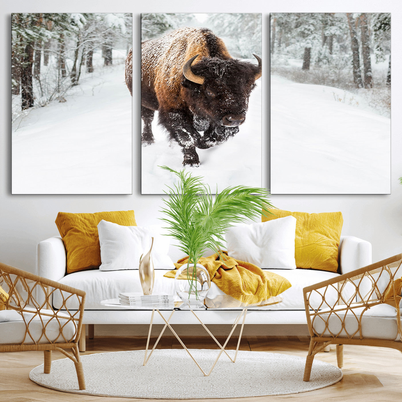 MGV-CV-60X30-3P - Bison Wall Art Canvas Print For Farmhouse, Animal Canvas Print, Wild Animal Wall Art
