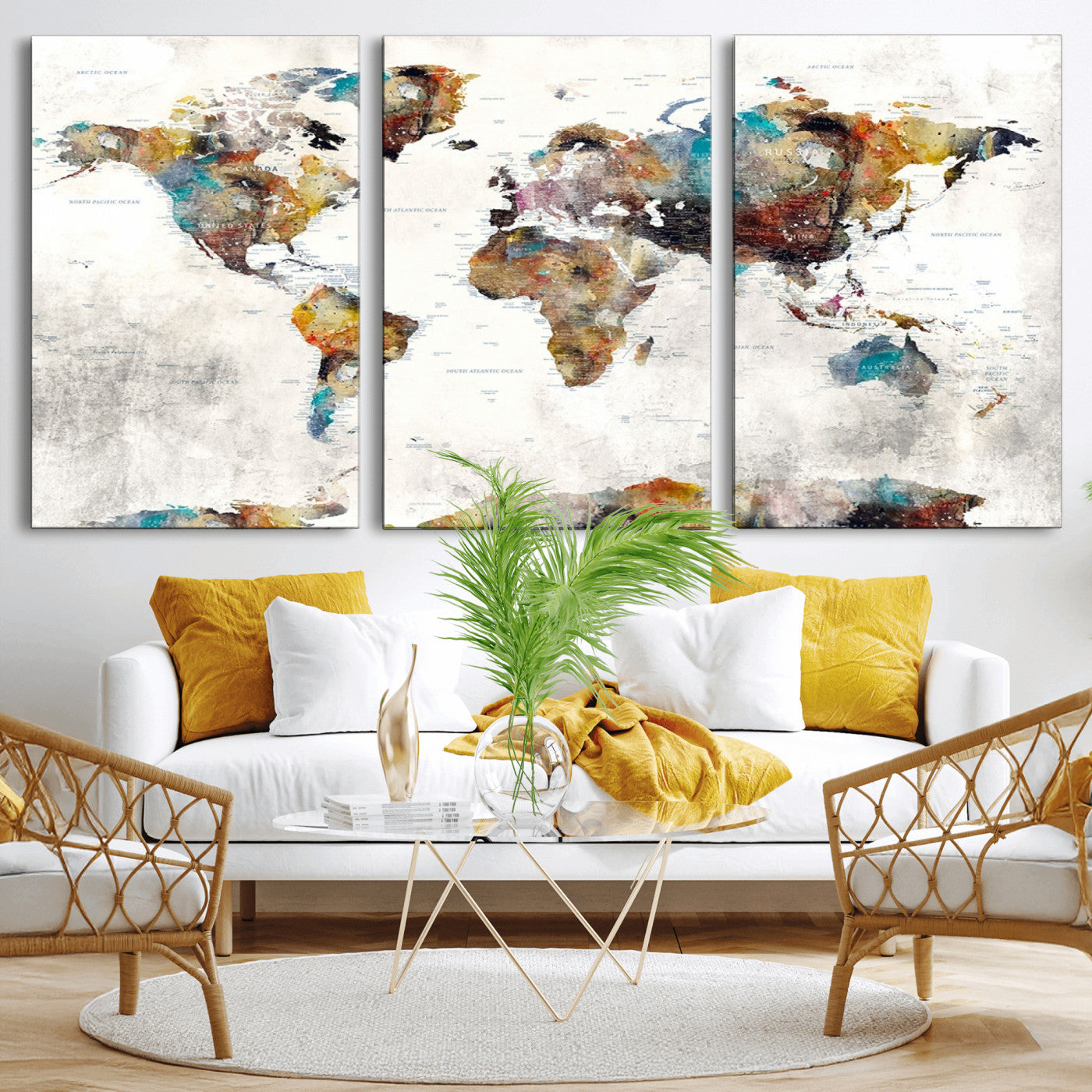 MGV-CV-60X30-3P - Push Pin World Map Canvas Print – Framed Wall Art for Couples to Track Their Travels – Anniversary