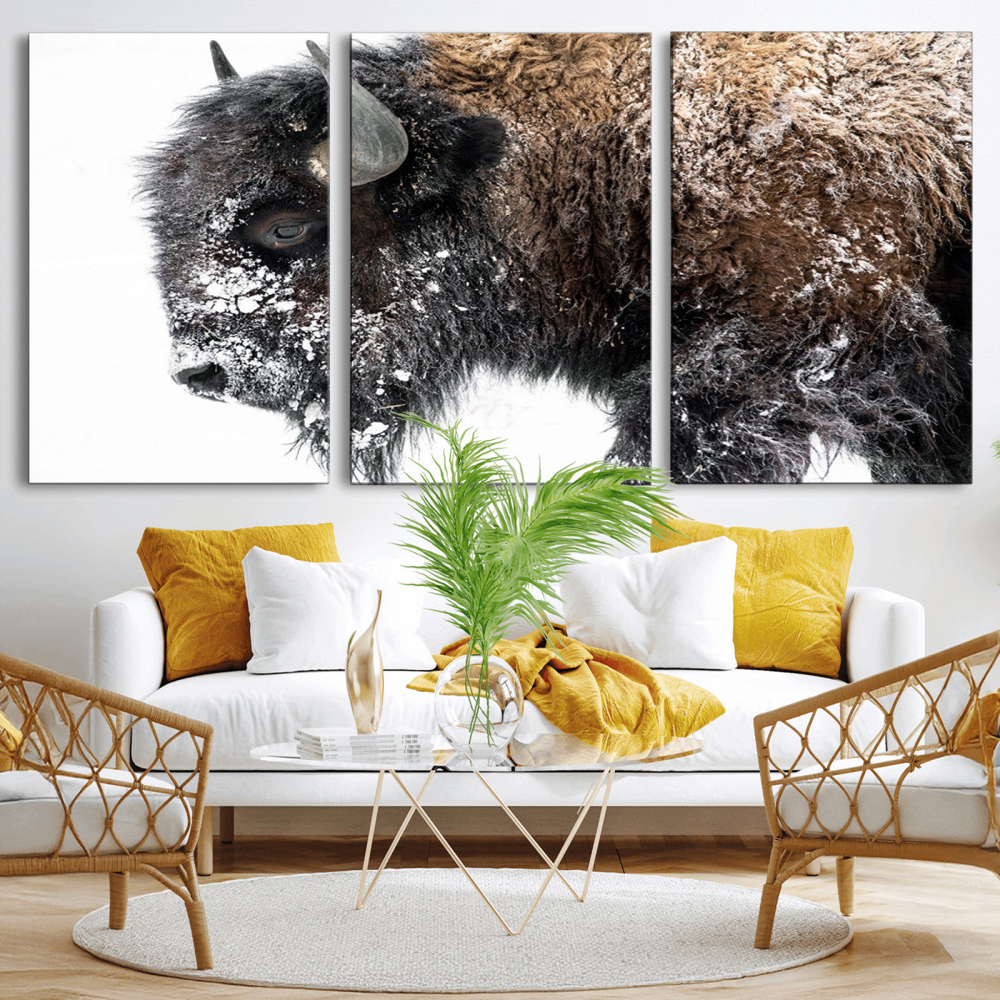 MGV-CV-60X30-3P - American Bison Wall Art Print | Buffalo Canvas Wall Art |  Framed and Ready to Hang Bison Print for Living Room or Office