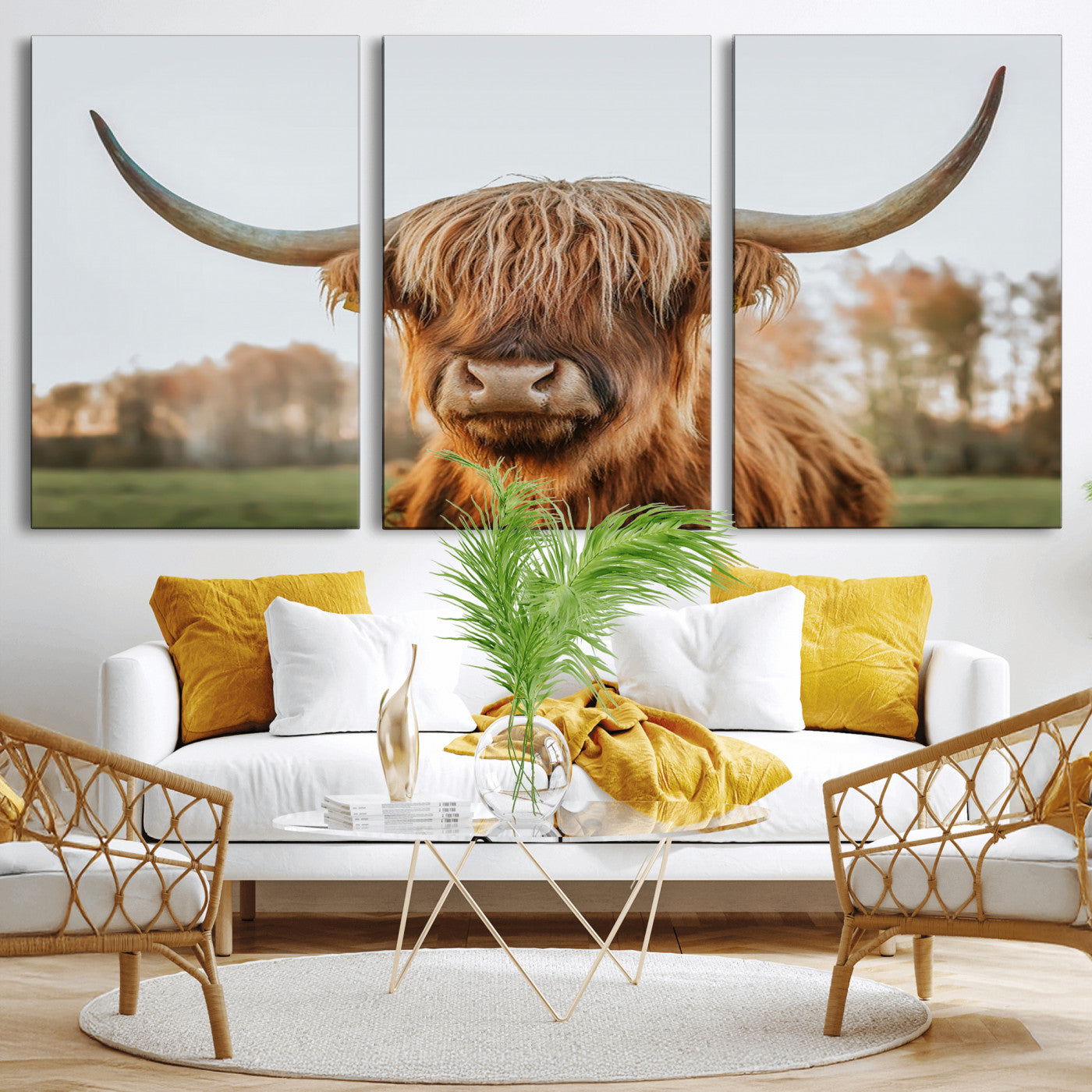 MGV-CV-60X30-3P - Highland Cow Animal Scottish Cattle Art Print Farmhouse Wall Art Canvas Print