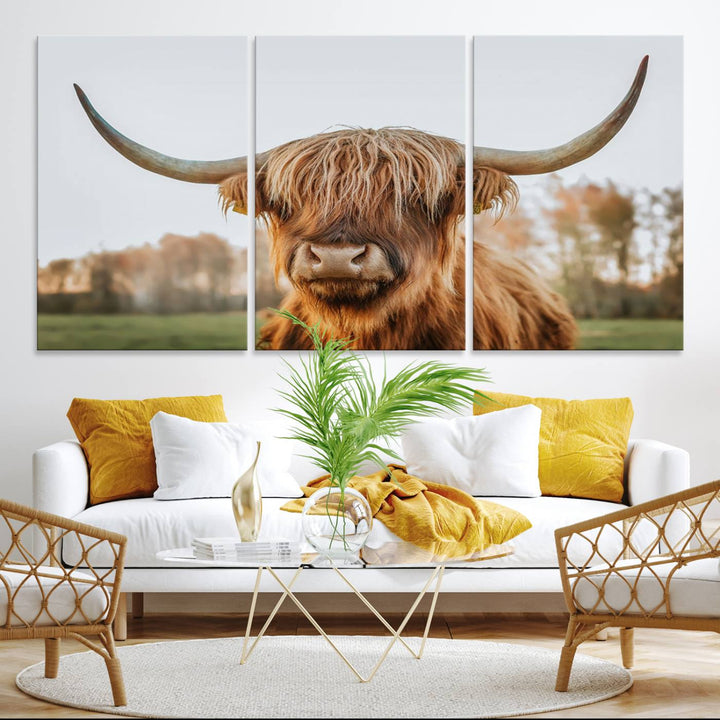 A dining room featuring a Highland Cow Animal Scottish Cattle canvas.