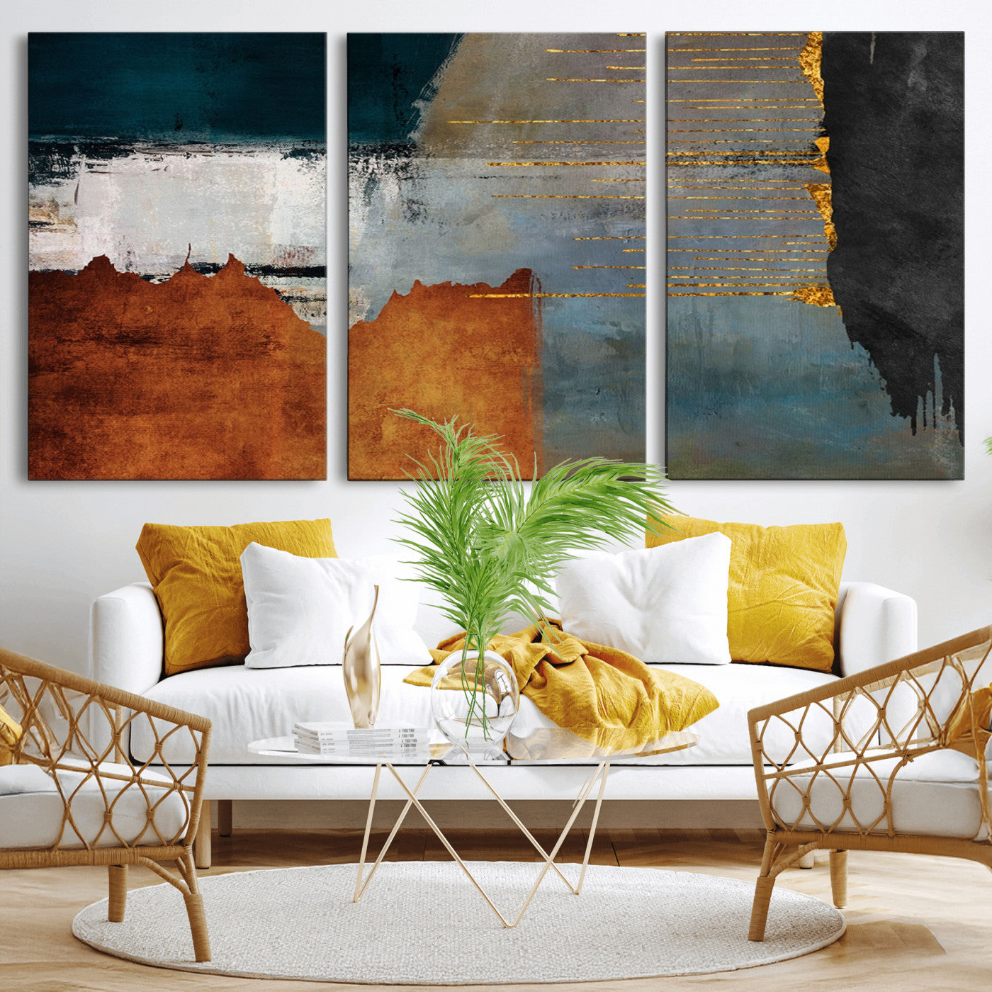 MGV-CV-60X30-3P - Modern Abstract Canvas Art Canvas Print - Framed and Ready to Hang Artwork for Contemporary Living Room or Office Decor
