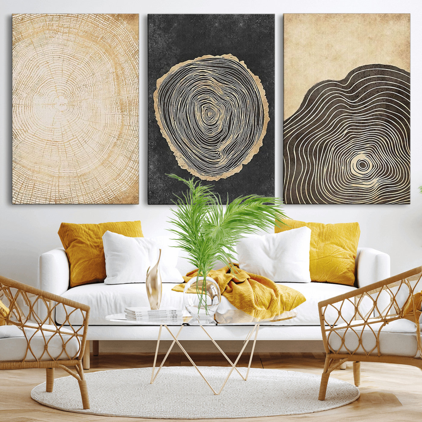 MGV-CV-60X30-3P - Tree Rings Canvas Wall Art Print – Minimalist Natural History in Modern Decor - Minimalist Boho Wall