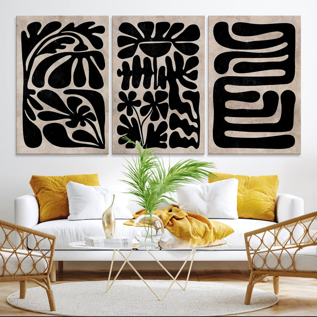 Canvas Print Wall Art Abstract Illustrs Art Boho features bold black patterns on a light background.