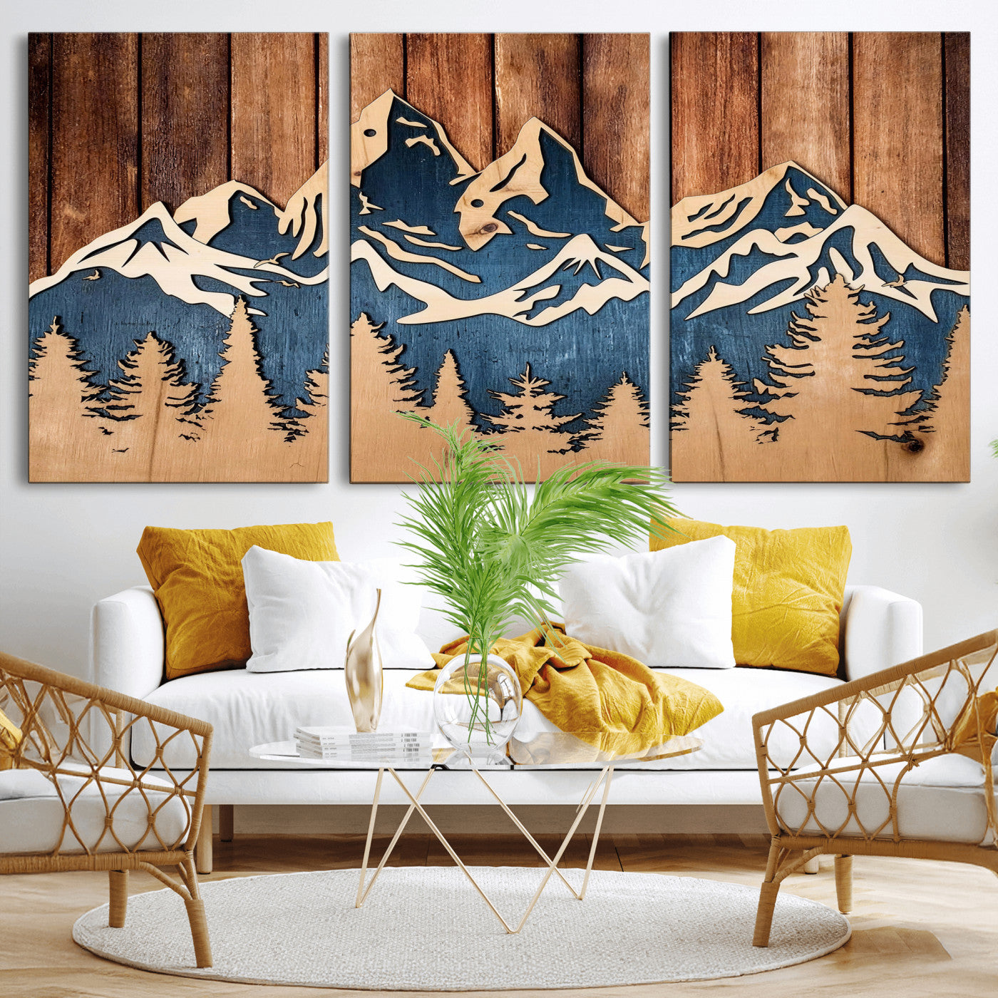41330-MGV-CV-36X24 - Rustic Wood Style Mountain Wall Art, Nature Forest Canvas Print, Wooden Textured Mountain Artwork Print