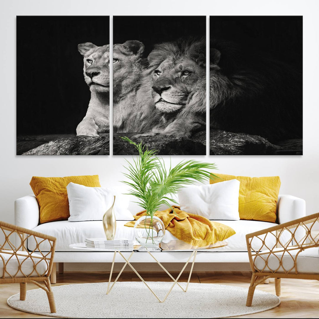 The Lion Couple Canvas Wall Art Print hangs prominently.