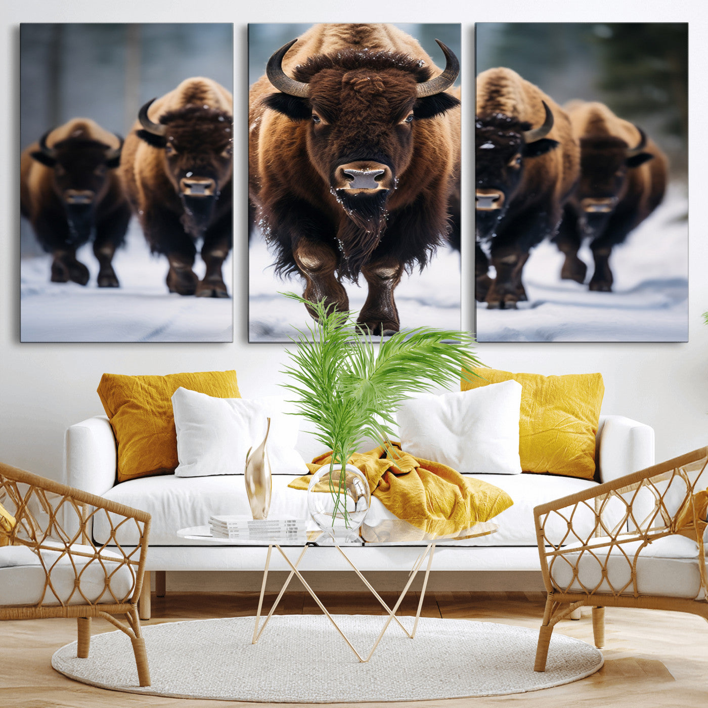 MGV-CV-60X30-3P - Buffalo Wall Art Canvas Print, American Bison Herd Wall Art Canvas Print - Bison Canvas Print