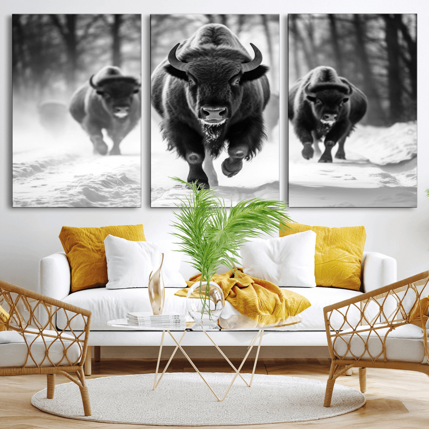 MGV-CV-60X30-3P - Buffalo Wall Art Canvas Print, Bison Family Wall Art Canvas Print