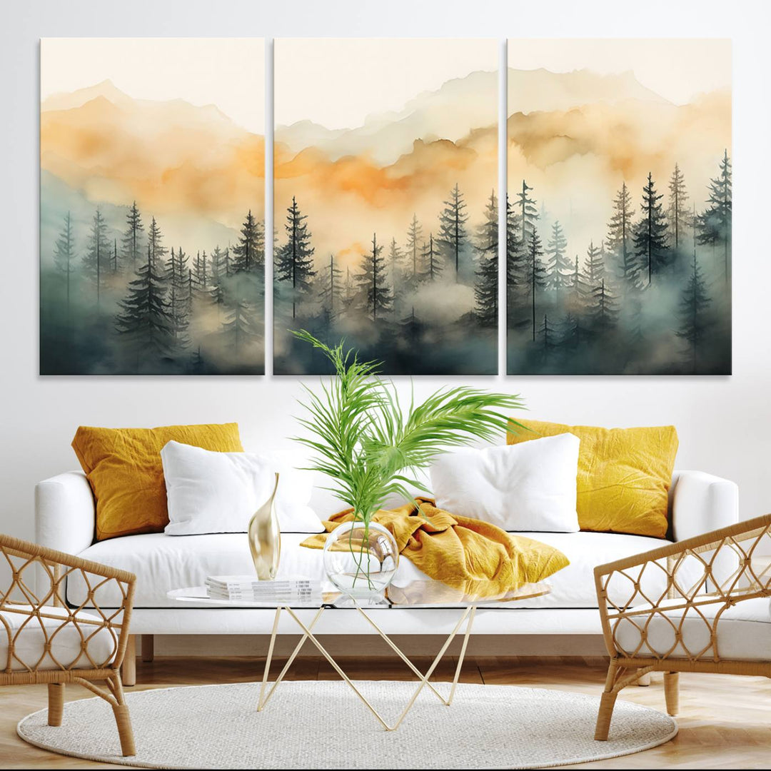 Abstract Forest Print - Mountain Wall Art showcasing a captivating design.