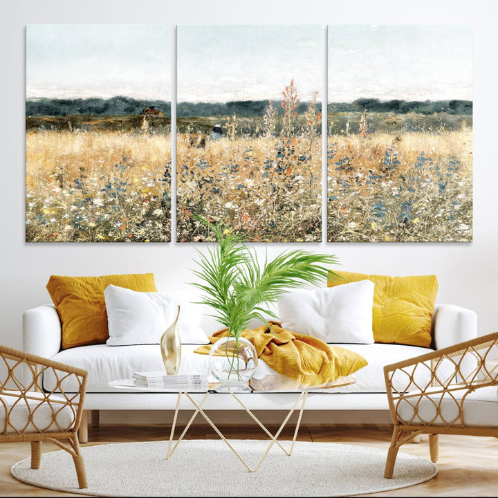 The Wildflower Field Wall Art adds a rustic touch to the space.