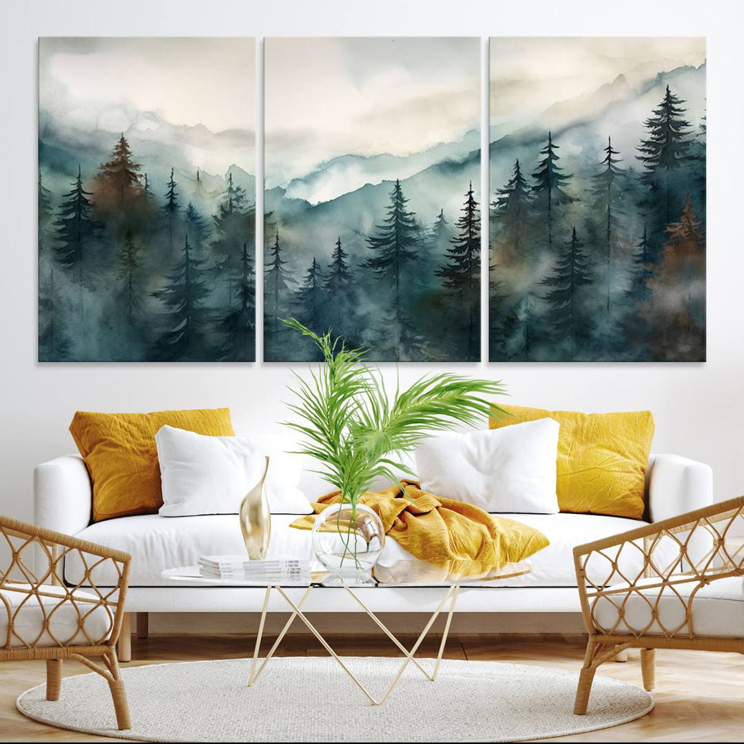 Serenity Forest Wall Art Canvas above the table adds a nature-inspired vibe to the space.