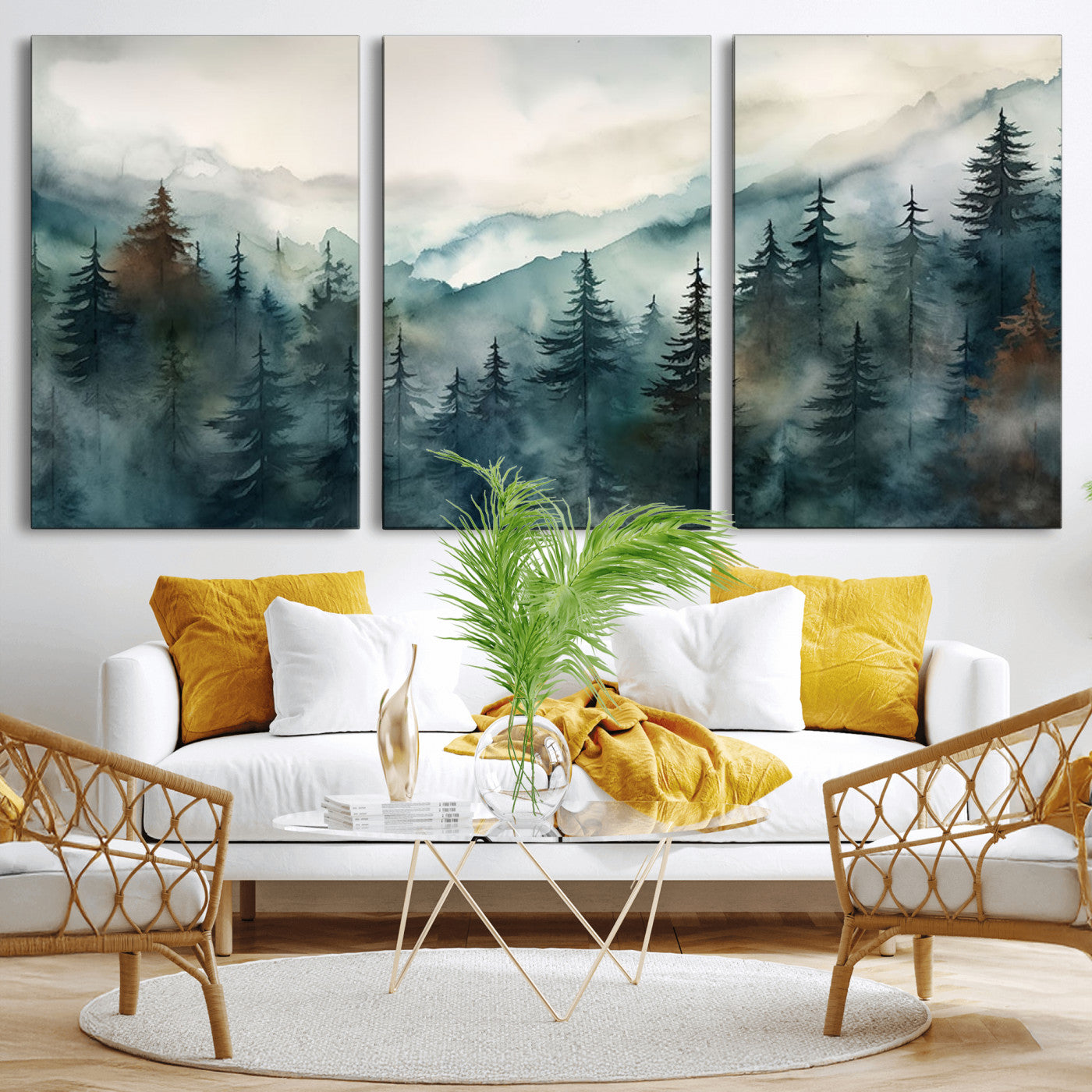 48468-MGV-CV-36X24-Serenity Forest Wall Art Canvas | Foggy Mountain Landscape Canvas Print for Living Room or Office | Nature-Inspired Woodland Decor