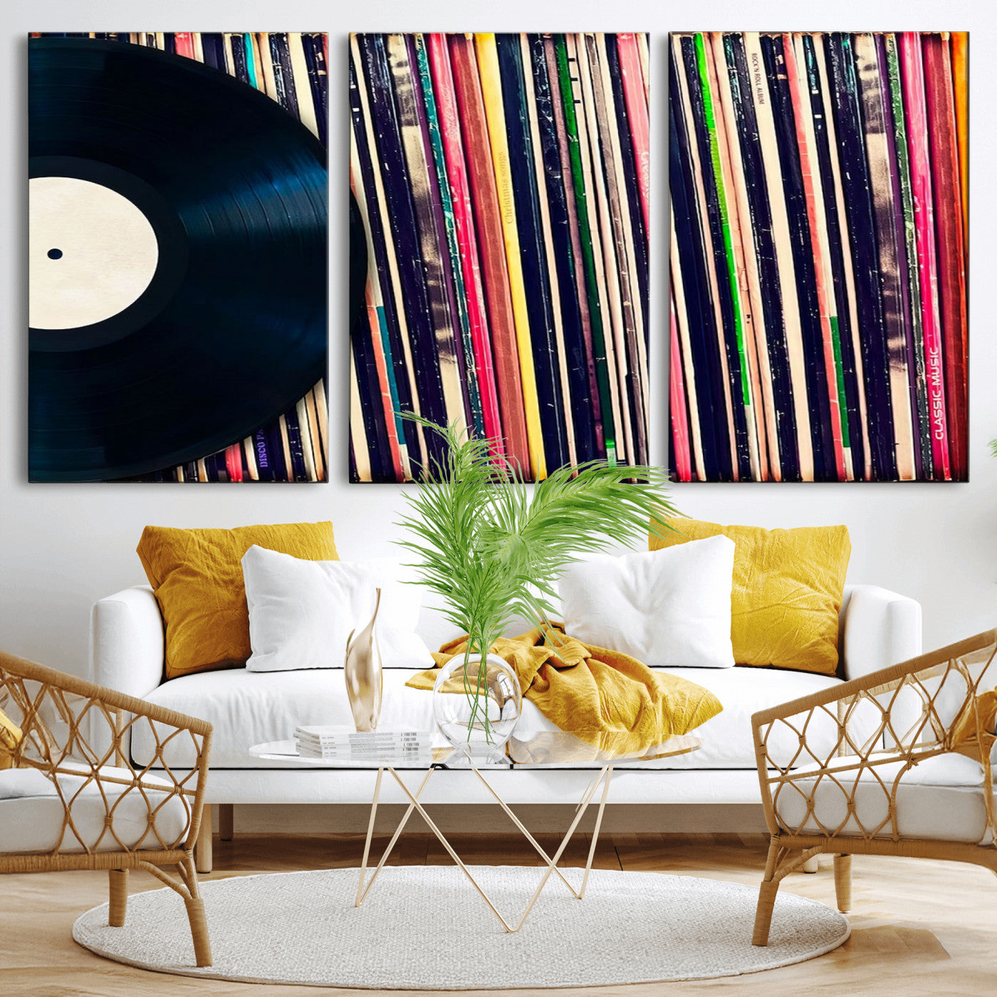 MGV-CV-60X30-3P - Vinyl Record and Album Collection Canvas Wall Art - Retro Music Decor for Living Room, Vintage Vinyl Lover’s Set