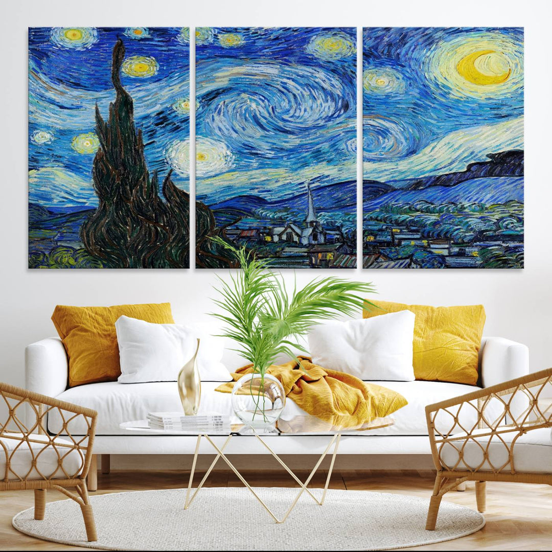 A canvas print of The Starry Night, offering museum-quality art, ready to hang.