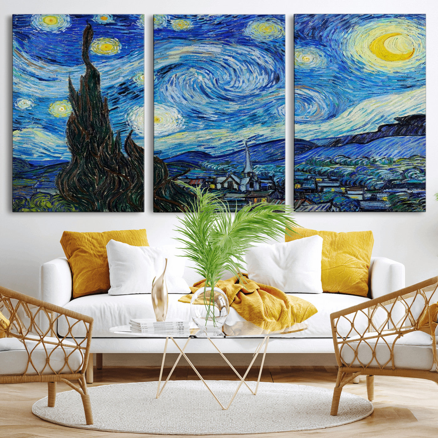 MGV-CV-60X30-3P - Vincent Van Gogh The Starry Night Abstract Wall Art Canvas Print