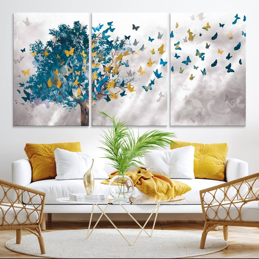 The modern dining room features Tree Butterfly Abstract Wall Art, adding a touch of nature-inspired decor.