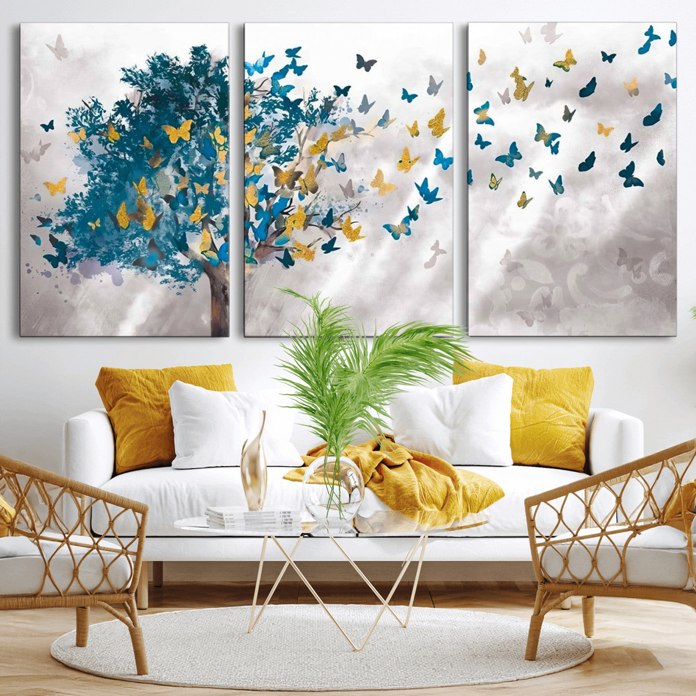 MGV-CV-60X30-3P - Tree Butterfly Abstract Tree and Butterfly Wall Art Canvas Print