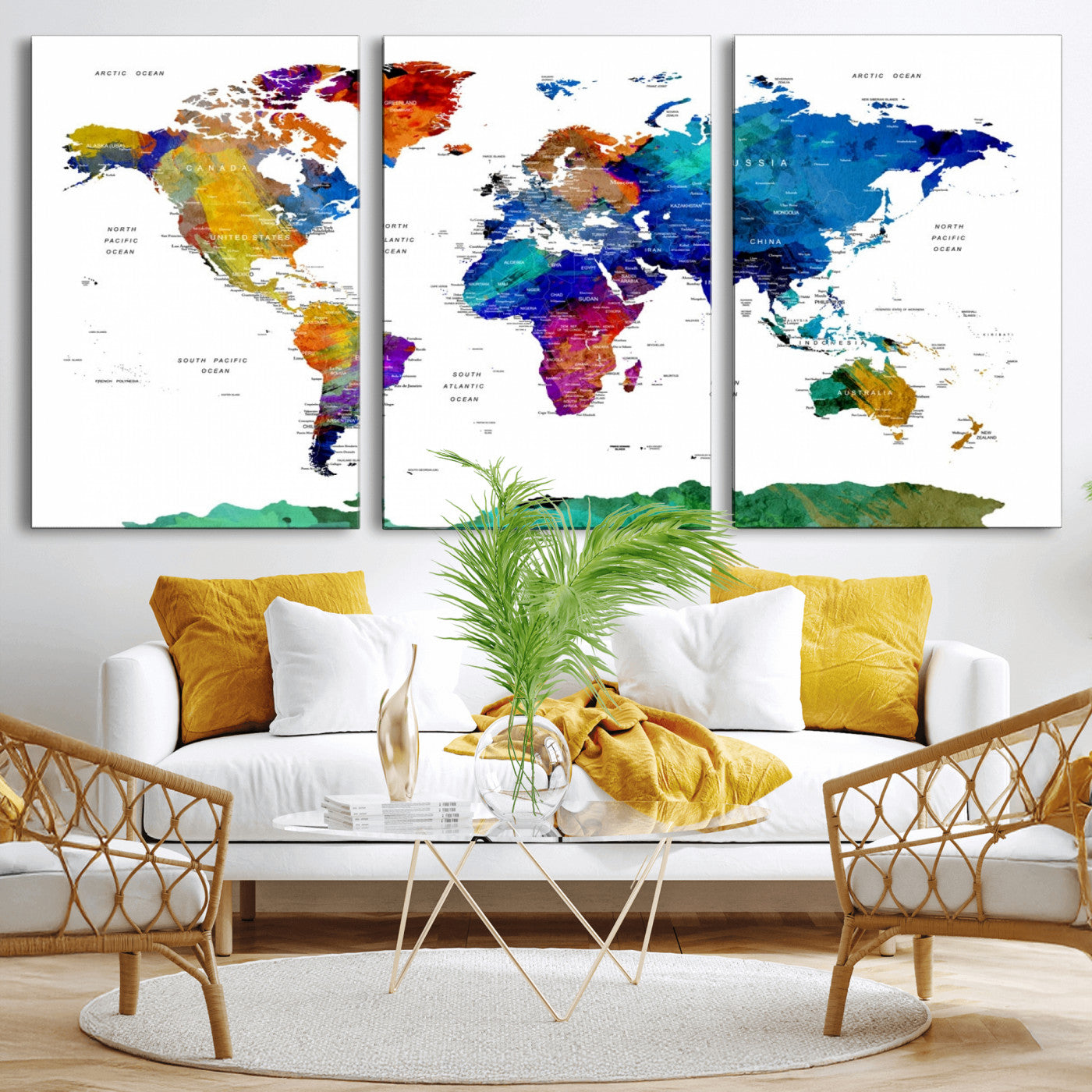 -Push Pin World Map Canvas Print – Framed Wall Art for Couples to Track Their Travels – Anniversary