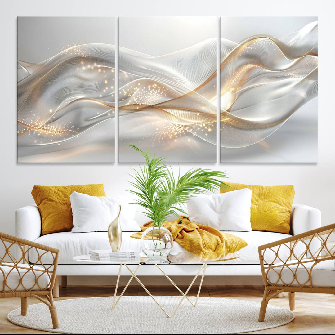 The Abstract Art Grey and Gold Lines Wall Art is a standout piece.