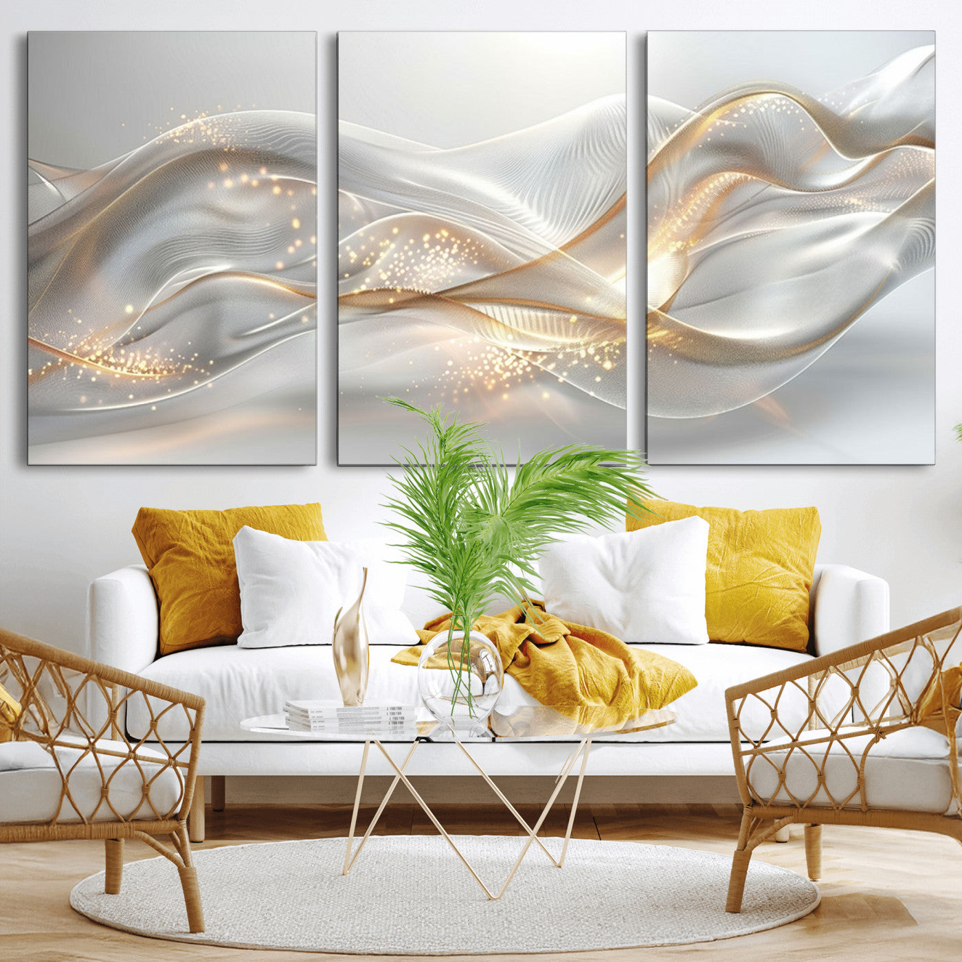 -Abstract art Grey and Gold Lines Wall Art