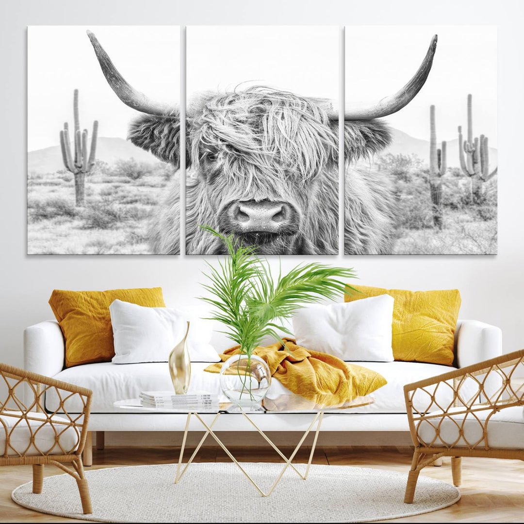 Enhance your kitchen with the Rustic Charm Cow Longhorn Bighorn Wall Art Canvas Print.