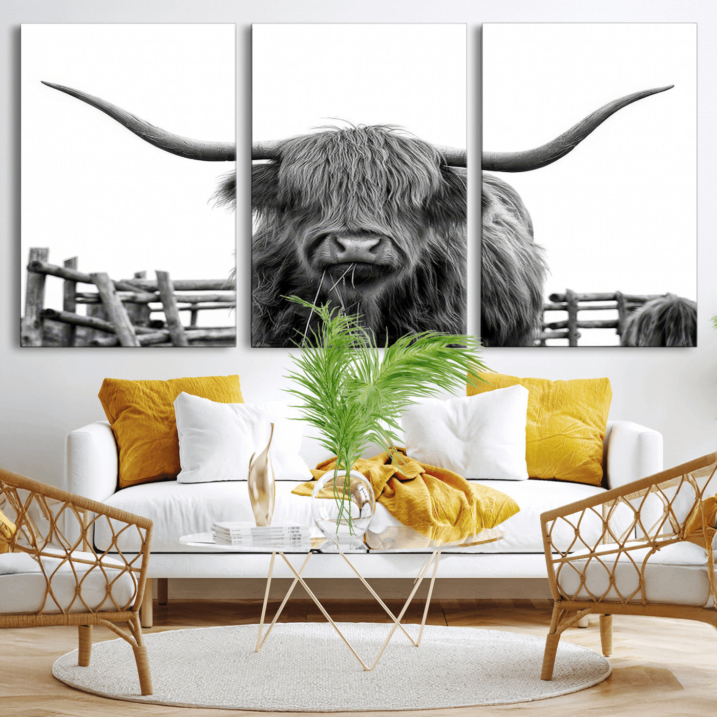 MGV-CV-60X30-3P - Longhorn Canvas Print, Bighorn Cow Wall Art Canvas Print