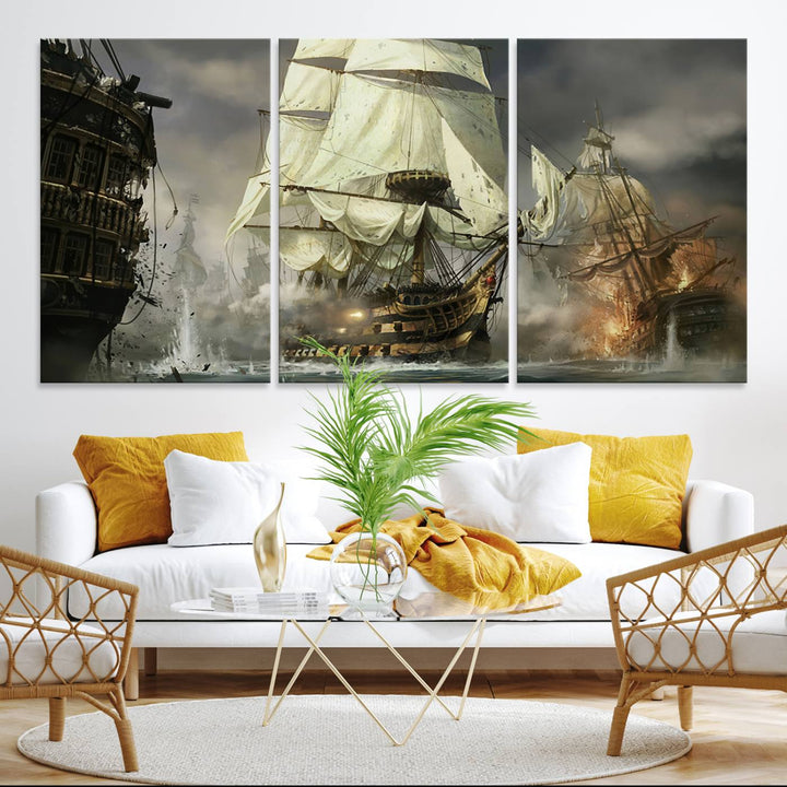 Featuring a dramatic Pirate Ship War Wall Art Canvas Print.