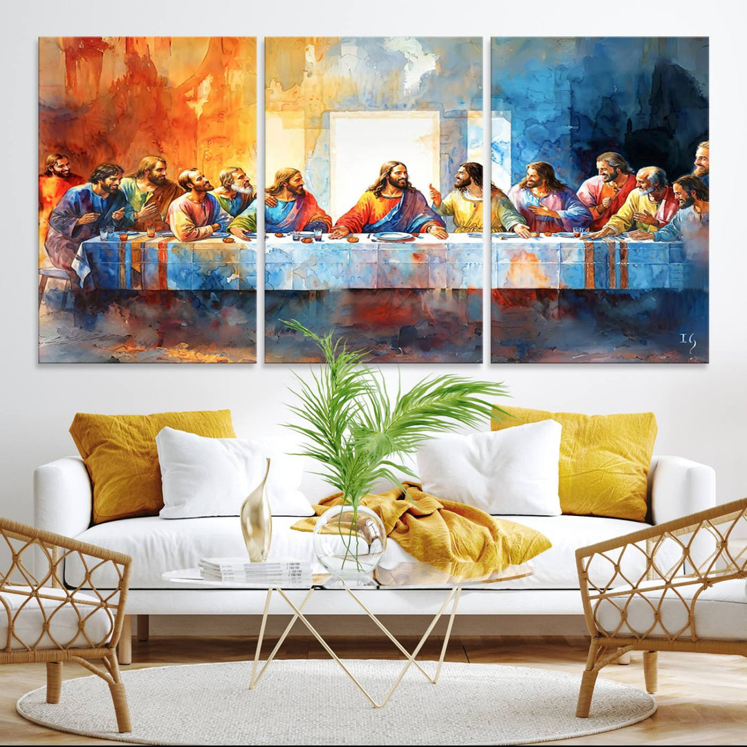 The Abstract Watercolor The Last Supper Wall Art with a gallery finish hangs prominently.