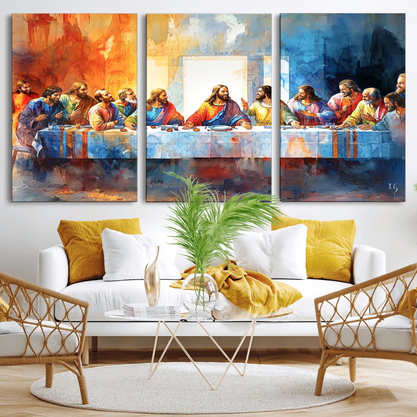 MGV-CV-60X30-3P - Abstract Waterolor The Last Supper Wall Art
