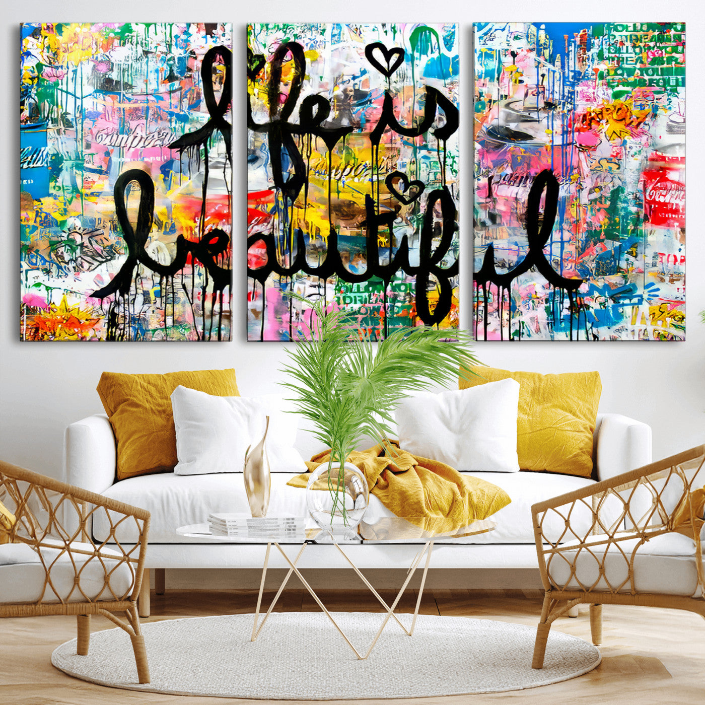 MGV-CV-60X30-3P - Life Beautiful Wall Art Canvas Print | Graffiti Wall Art Canvas Print
